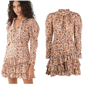 Ulla Johnson Marielle Floral Pearl Tan Cotton Ruffle Mini Dress 8
